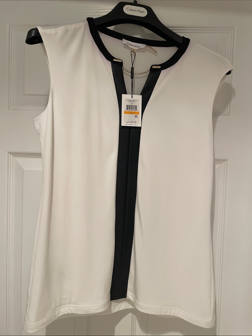 Calvin Klein White Sleeveless Top with Black Trim